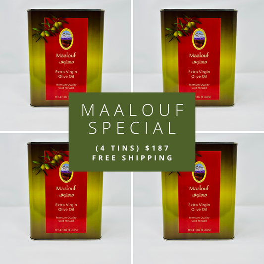 Maalouf – Buy a case of 4 x 3 Liter tins for $187 with Free Shipping